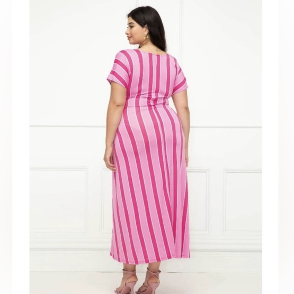 Eloquii Pink Striped Twist-Front Midi Dress - Picture 3 of 6